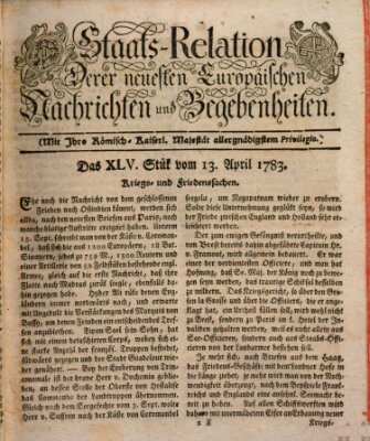 Staats-Relation der neuesten europäischen Nachrichten und Begebenheiten Sonntag 13. April 1783