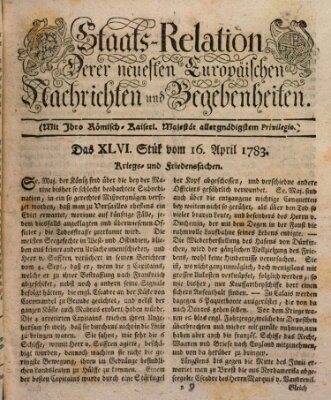 Staats-Relation der neuesten europäischen Nachrichten und Begebenheiten Mittwoch 16. April 1783