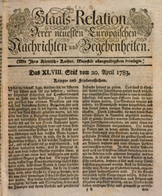 Staats-Relation der neuesten europäischen Nachrichten und Begebenheiten Sonntag 20. April 1783