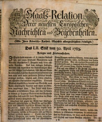 Staats-Relation der neuesten europäischen Nachrichten und Begebenheiten Mittwoch 30. April 1783