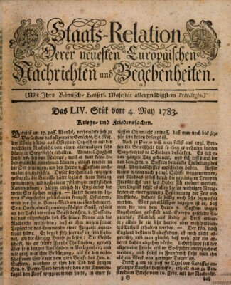 Staats-Relation der neuesten europäischen Nachrichten und Begebenheiten Sonntag 4. Mai 1783