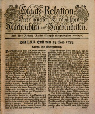 Staats-Relation der neuesten europäischen Nachrichten und Begebenheiten Freitag 23. Mai 1783