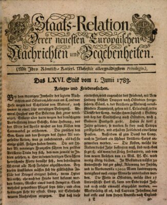 Staats-Relation der neuesten europäischen Nachrichten und Begebenheiten Sonntag 1. Juni 1783