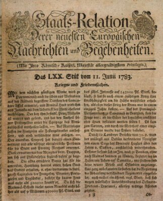 Staats-Relation der neuesten europäischen Nachrichten und Begebenheiten Mittwoch 11. Juni 1783