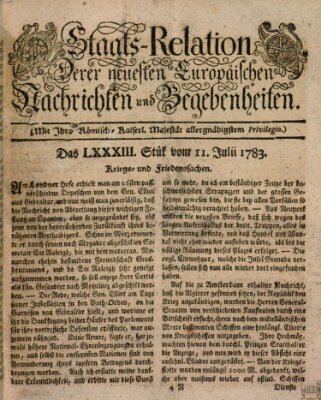 Staats-Relation der neuesten europäischen Nachrichten und Begebenheiten Freitag 11. Juli 1783