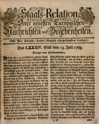 Staats-Relation der neuesten europäischen Nachrichten und Begebenheiten Sonntag 13. Juli 1783