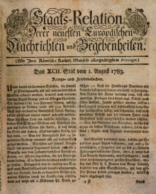 Staats-Relation der neuesten europäischen Nachrichten und Begebenheiten Freitag 1. August 1783