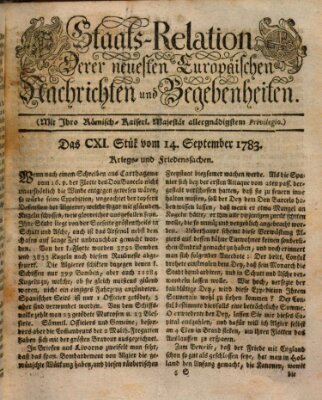 Staats-Relation der neuesten europäischen Nachrichten und Begebenheiten Sonntag 14. September 1783