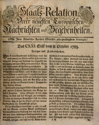 Staats-Relation der neuesten europäischen Nachrichten und Begebenheiten Mittwoch 8. Oktober 1783