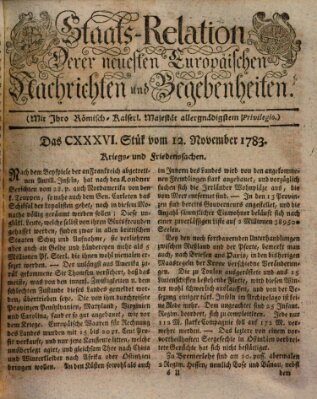 Staats-Relation der neuesten europäischen Nachrichten und Begebenheiten Mittwoch 12. November 1783