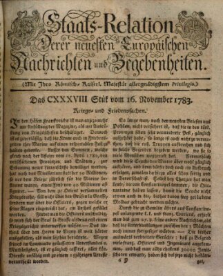 Staats-Relation der neuesten europäischen Nachrichten und Begebenheiten Sonntag 16. November 1783