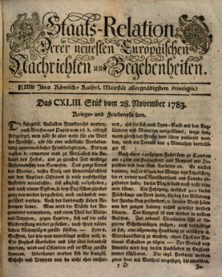 Staats-Relation der neuesten europäischen Nachrichten und Begebenheiten Freitag 28. November 1783