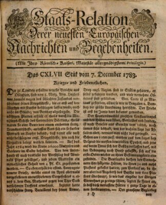 Staats-Relation der neuesten europäischen Nachrichten und Begebenheiten Sonntag 7. Dezember 1783