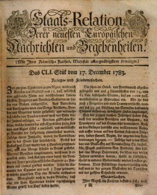 Staats-Relation der neuesten europäischen Nachrichten und Begebenheiten Mittwoch 17. Dezember 1783