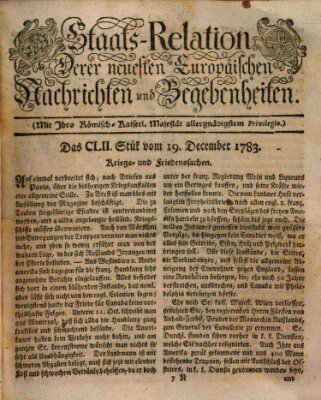 Staats-Relation der neuesten europäischen Nachrichten und Begebenheiten Freitag 19. Dezember 1783