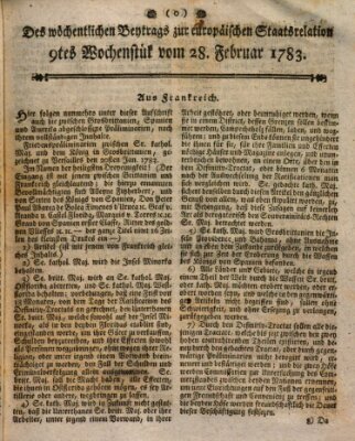 Staats-Relation der neuesten europäischen Nachrichten und Begebenheiten Freitag 28. Februar 1783