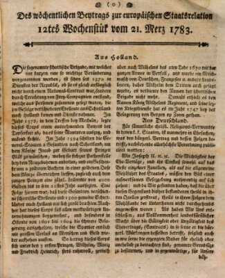 Staats-Relation der neuesten europäischen Nachrichten und Begebenheiten Freitag 21. März 1783