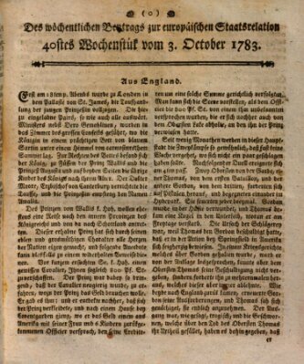 Staats-Relation der neuesten europäischen Nachrichten und Begebenheiten Freitag 3. Oktober 1783