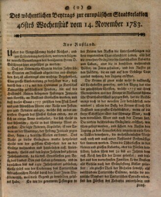 Staats-Relation der neuesten europäischen Nachrichten und Begebenheiten Freitag 14. November 1783