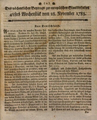 Staats-Relation der neuesten europäischen Nachrichten und Begebenheiten Freitag 28. November 1783