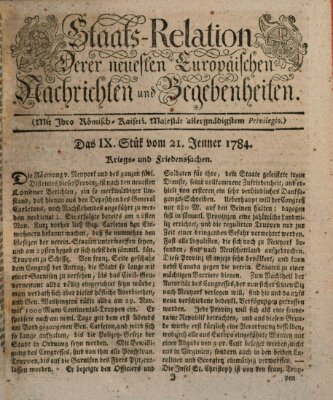 Staats-Relation der neuesten europäischen Nachrichten und Begebenheiten Mittwoch 21. Januar 1784