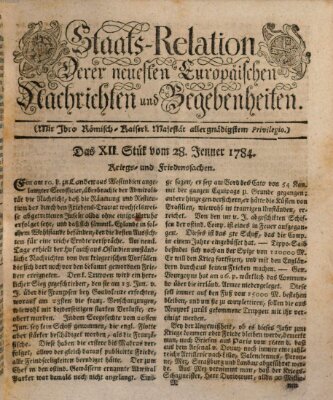 Staats-Relation der neuesten europäischen Nachrichten und Begebenheiten Mittwoch 28. Januar 1784