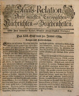 Staats-Relation der neuesten europäischen Nachrichten und Begebenheiten Freitag 30. Januar 1784