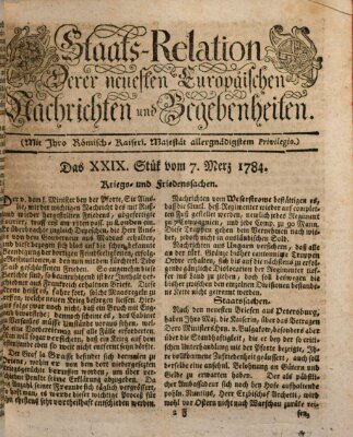 Staats-Relation der neuesten europäischen Nachrichten und Begebenheiten Sonntag 7. März 1784