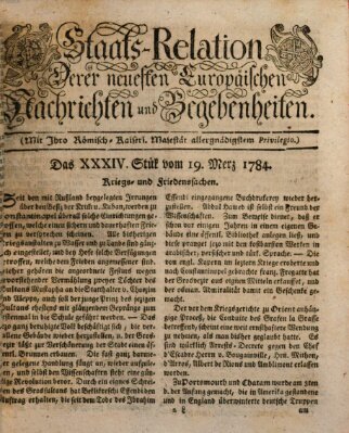 Staats-Relation der neuesten europäischen Nachrichten und Begebenheiten Freitag 19. März 1784