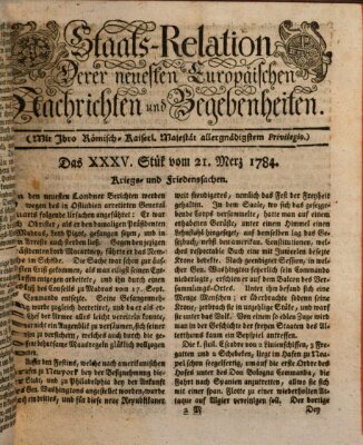 Staats-Relation der neuesten europäischen Nachrichten und Begebenheiten Sonntag 21. März 1784