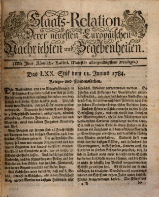 Staats-Relation der neuesten europäischen Nachrichten und Begebenheiten Freitag 11. Juni 1784