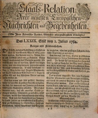 Staats-Relation der neuesten europäischen Nachrichten und Begebenheiten Freitag 2. Juli 1784