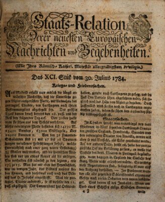 Staats-Relation der neuesten europäischen Nachrichten und Begebenheiten Freitag 30. Juli 1784