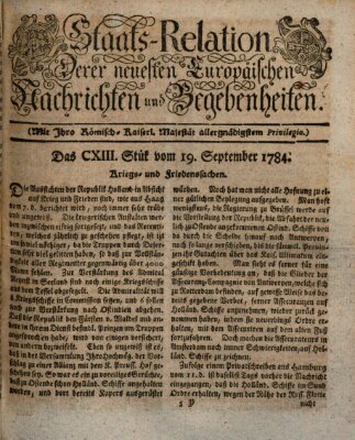 Staats-Relation der neuesten europäischen Nachrichten und Begebenheiten Sonntag 19. September 1784