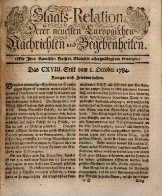 Staats-Relation der neuesten europäischen Nachrichten und Begebenheiten Freitag 1. Oktober 1784