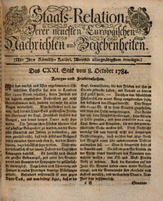 Staats-Relation der neuesten europäischen Nachrichten und Begebenheiten Freitag 8. Oktober 1784