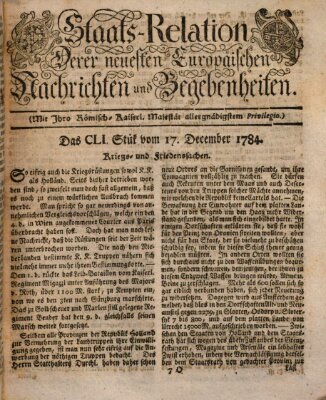 Staats-Relation der neuesten europäischen Nachrichten und Begebenheiten Freitag 17. Dezember 1784