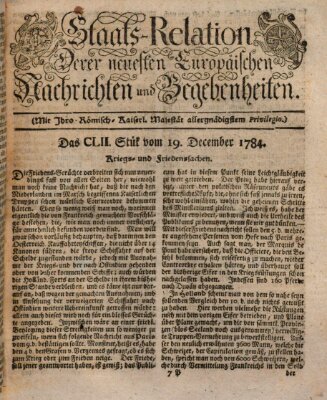 Staats-Relation der neuesten europäischen Nachrichten und Begebenheiten Sonntag 19. Dezember 1784