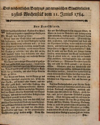 Staats-Relation der neuesten europäischen Nachrichten und Begebenheiten Freitag 11. Juni 1784