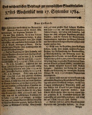 Staats-Relation der neuesten europäischen Nachrichten und Begebenheiten Freitag 17. September 1784