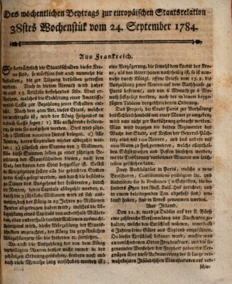 Staats-Relation der neuesten europäischen Nachrichten und Begebenheiten Freitag 24. September 1784