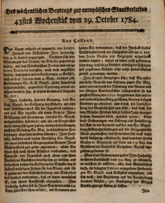 Staats-Relation der neuesten europäischen Nachrichten und Begebenheiten Freitag 29. Oktober 1784