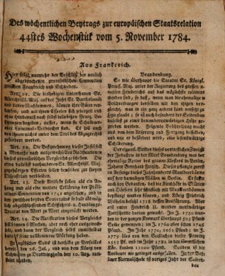 Staats-Relation der neuesten europäischen Nachrichten und Begebenheiten Freitag 5. November 1784