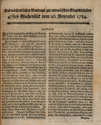 Staats-Relation der neuesten europäischen Nachrichten und Begebenheiten Freitag 26. November 1784