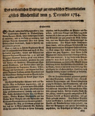 Staats-Relation der neuesten europäischen Nachrichten und Begebenheiten Freitag 3. Dezember 1784