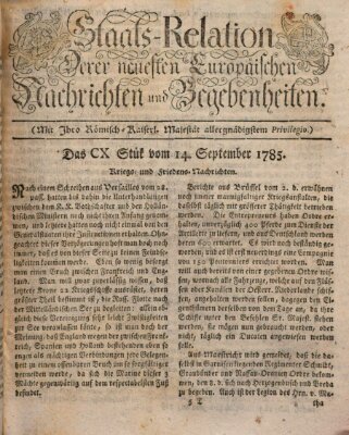 Staats-Relation der neuesten europäischen Nachrichten und Begebenheiten Mittwoch 14. September 1785