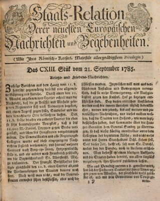 Staats-Relation der neuesten europäischen Nachrichten und Begebenheiten Mittwoch 21. September 1785