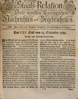 Staats-Relation der neuesten europäischen Nachrichten und Begebenheiten Sonntag 25. September 1785