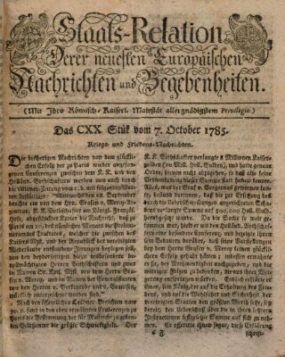 Staats-Relation der neuesten europäischen Nachrichten und Begebenheiten Freitag 7. Oktober 1785