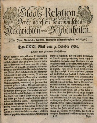 Staats-Relation der neuesten europäischen Nachrichten und Begebenheiten Sonntag 9. Oktober 1785